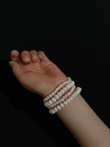 White Stone And Sleep Pink Bracelet Stack