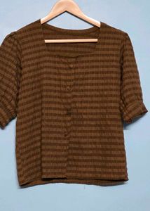 Brown Checked Button-Down Top