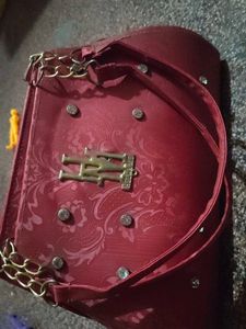 Red Embellished Top Handle Bag