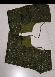 Olive Green Leaf Print Lehenga