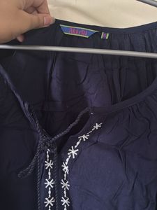 SALE Navy Embroidered Top