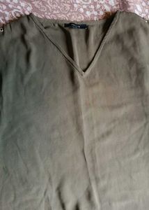 Olive Green V-Neck Top