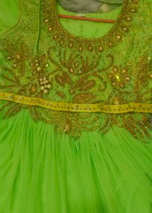 Elegant Green Embroidered Dress with Gold Detailin