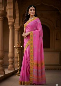 Elegant Pink Cotton Saree