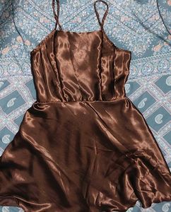 Satin Frock Cofee Brown