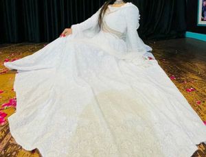 Beautiful White Chickenkari Lahnga