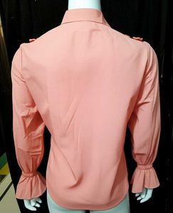 Peach Bow Button-Down Top