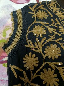 BlackGeorgette Kurti with Golden Floral Embroidery