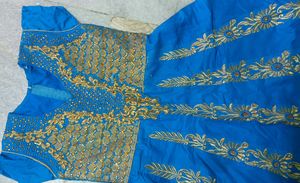 Blue &amp; Gold Embroidered Dress