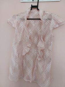 Light Pink Ruffle Neck Top
