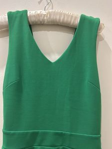 Green V-Neck Fit &amp; Flare Dress, 35 Length