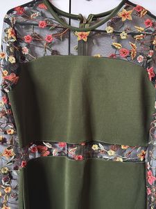 Green Embroidered Bodycon Midi Dress