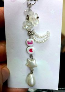 🤍 Handmade Letter "E" Phone Charm with Love Beads