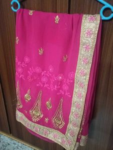Elegant Pink Embroidered Saree