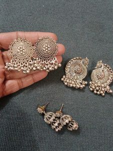 Silver Tone Earring Set of 3