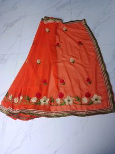 Elegant Orange Floral Saree