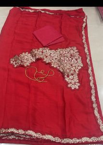 Red Embroidered Saree with Blouse