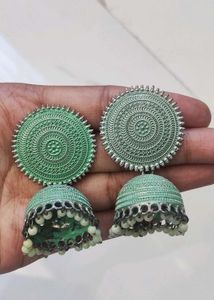Green Jhumka Earrings