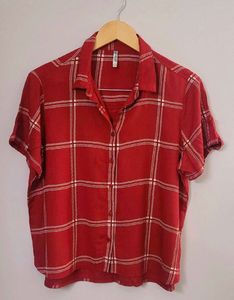 Red Checked Casual Half Sleeves ShirtCollar Women