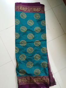 Beautiful Blue And Maroon Saree With Elephant An
