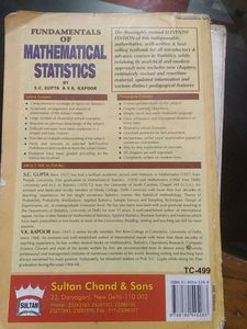 Fundamental Of Mathematical Statistics By Sultan Chand  And Sons