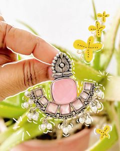 Silver Replica Monalisa Stone Earring Pink