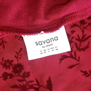 Burgundy (Red) Floral Sheer Top