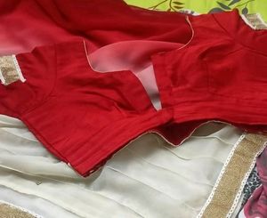 Woww Red Shady Saree With Patchwork