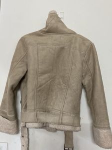 Beige Faux Shearling Biker Jacket