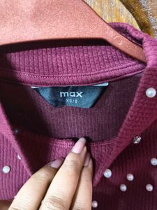 Burgundy Top with Pearl Detail
