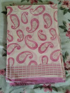 Pink Paisley Print Saree