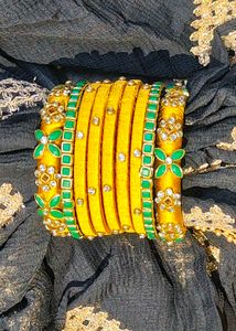 Silk Thread Bangles - Green &amp; Gold