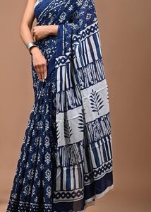 Elegant Indigo Print Saree