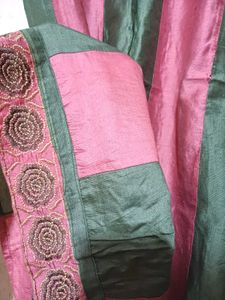 Peach-Olive Colour Silk Boat Neck Kurti