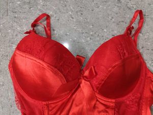 Red Valentine Lace And Bow Detail Corset Top