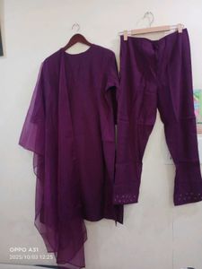 new Purple Roman Silk Embroidered Kurta Set