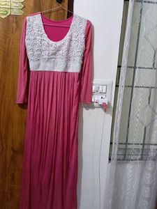 Pink Maxi Dress with Lace