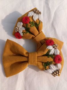 Floral Embroidered Hair Bows - Set of 2