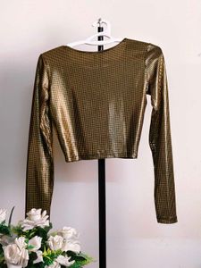 Metallic Long Sleeve Crop Top