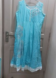 🩵🤍sky Blue Anarkali Kurta Set In Pure Cotton
