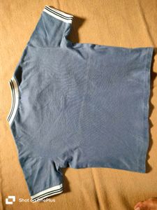 Blue Henley T-Shirt with Striped Trim