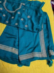 Teal Embroidered Saree & Blouse