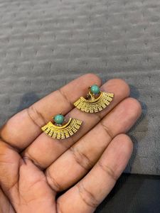 Gold &amp; Teal Egyptian Earrings