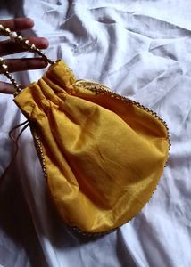 Yellow Embroidered Pouch Set
