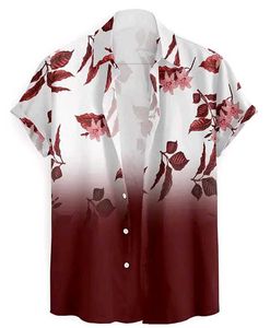 Ocean Breeze Gradient Leaf Printed Casual Shirt&#34;