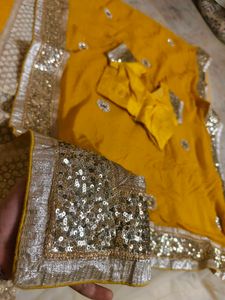sequence saree net an Georgette yellow white