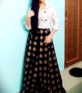 Elegant Blue &amp; Gold Maxi Skirt Set