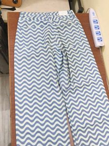 Blue Wave Pattern Wide Leg Jeans