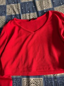 Red Cropped Long Sleeve Top
