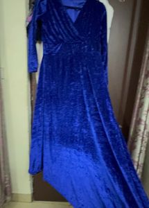 A Scintillating Velvet Blue Party wear Gown
